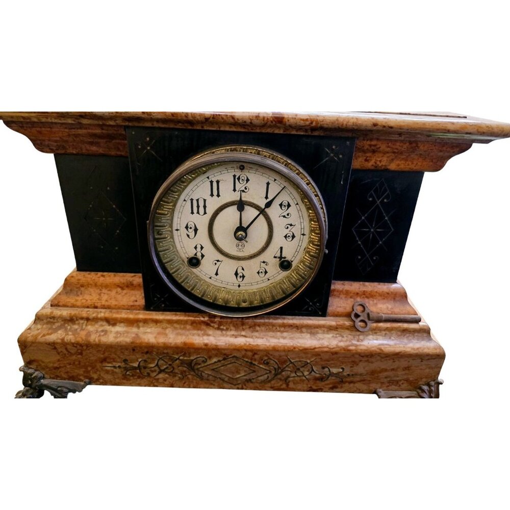 Antique Seth Thomas Adamantine Faux Marble Clock